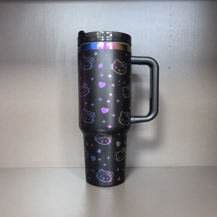 China Warehouse V2 40OZ powder coated tumbler with kitty laser print(Holographic print background)