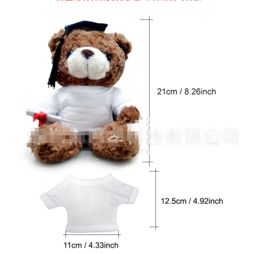 RTS US Warehouse Graduation Teddy Bear Doll with white sublimation shirt+Graduation cap