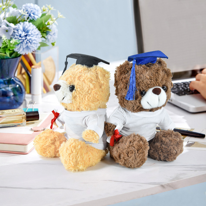 RTS US Warehouse Graduation Teddy Bear Doll with white sublimation shirt+Graduation cap