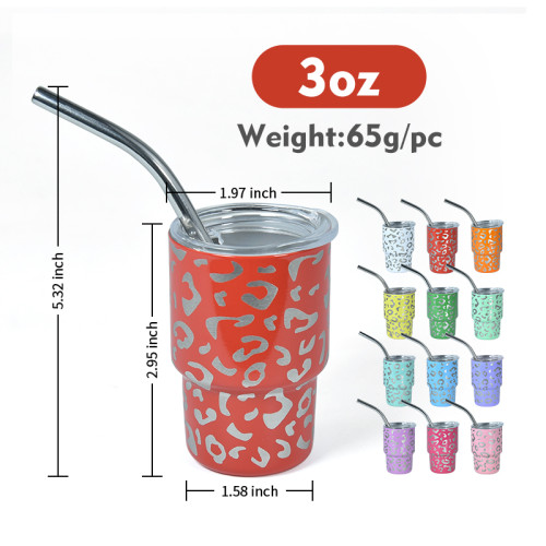 China warehouse 3oz laser leopard print mini cup,mixed 12 colors