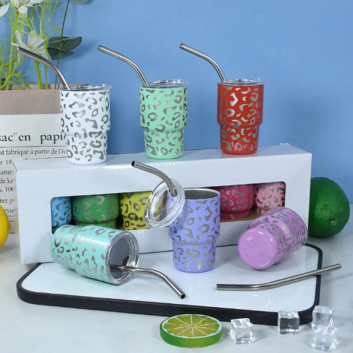 China warehouse 3oz laser leopard print mini cup,mixed 12 colors