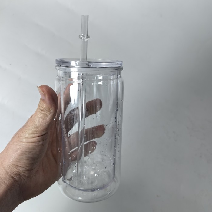 China warehouse 50PCS 16oz plastic snow globe Cup with colored lids(Not for sublimation)