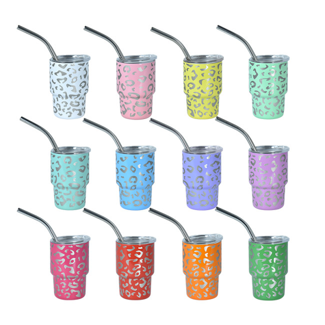 China warehouse 3oz laser leopard print mini cup,mixed 12 colors