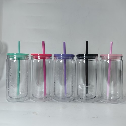 China warehouse 16oz plastic snow globe cups with colored lids(Not for sublimation)