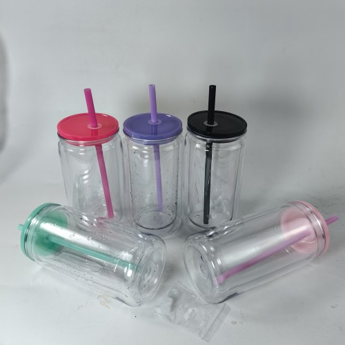 China warehouse 50PCS 16oz plastic snow globe Cup with colored lids(Not for sublimation)
