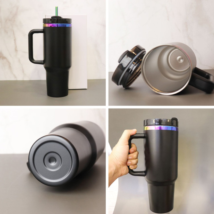 China warehouse 40OZ powder coated tumbler with rainbow plated(Not for sublimation)
