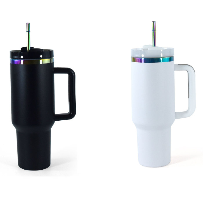 China warehouse 40OZ powder coated tumbler with rainbow plated(Not for sublimation)