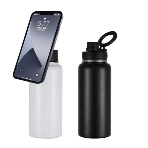 China Warehouse 32oz powder coated sports water bottle with Magnetic Lids/phone holder