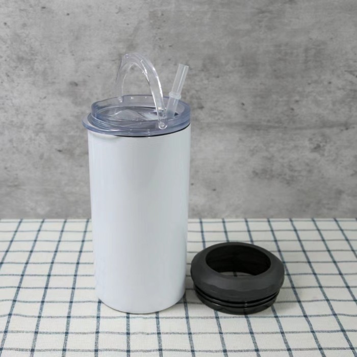 RTS US Warehouse 16oz 4 in 1 sublimation straight can cooler with dual lids and plastic straw