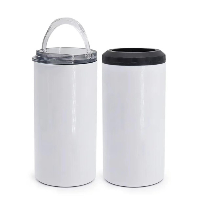 RTS US Warehouse 16oz 4 in 1 sublimation straight can cooler with dual lids and plastic straw