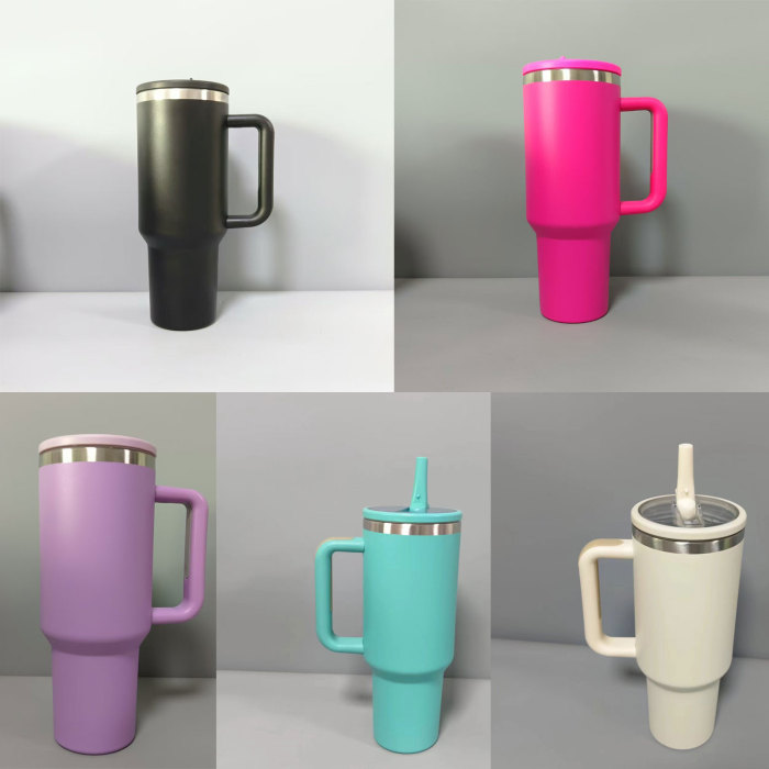 China Warehouse 40OZ Powder Coated Tumbler with sippy lid
