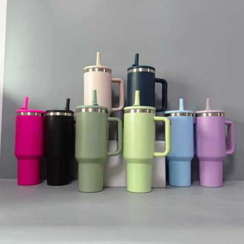 China Warehouse 40OZ Powder Coated Tumbler with sippy lid