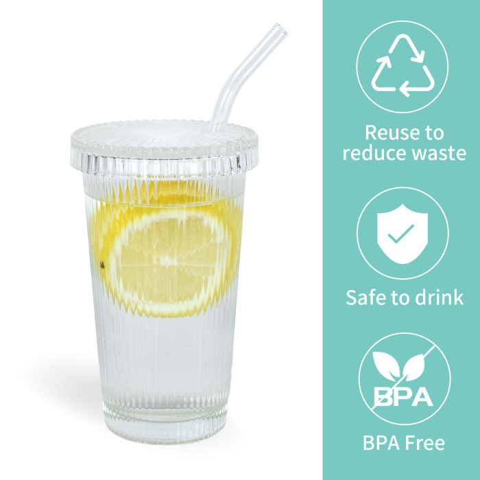 US Warehouse 12oz vertical stripe glass Cup gift set(not for sublimation)