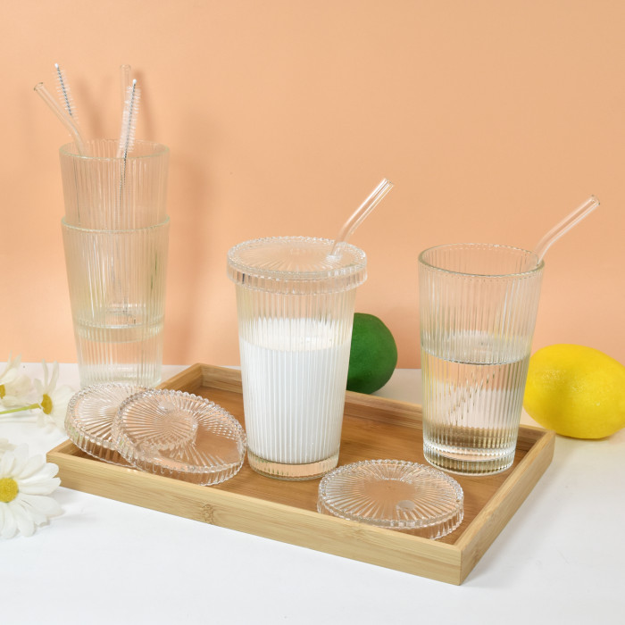 US Warehouse 12oz vertical stripe glass Cup gift set(not for sublimation)