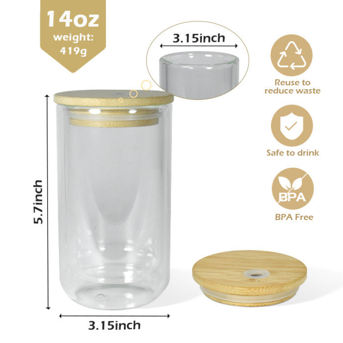 US Warehouse glass 14oz sublimation snow globe Cup(bottom with a hole)