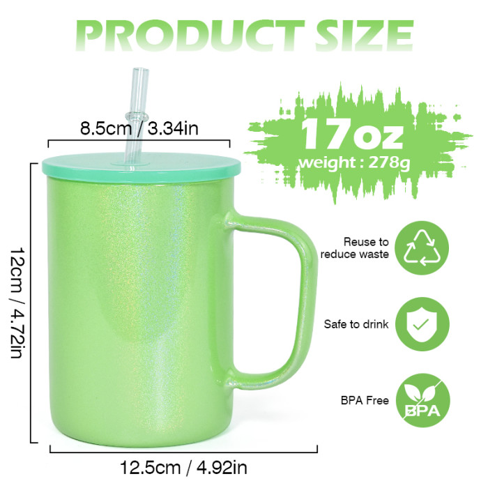US Warehouse 17oz shimmer sublimation glass Cup with handle
