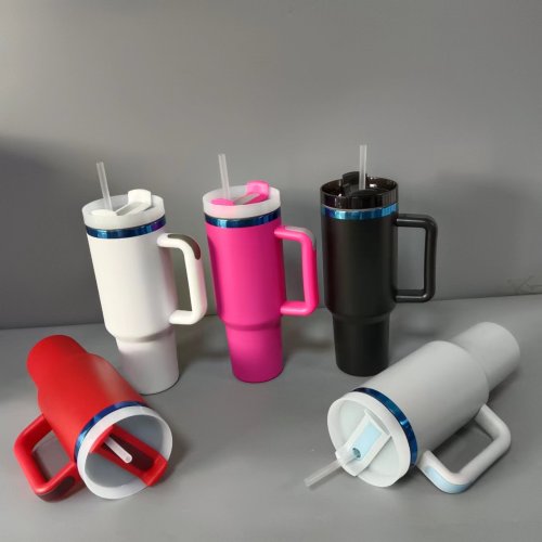 China Warehouse 40oz Powder Coated tumbler with blue plate