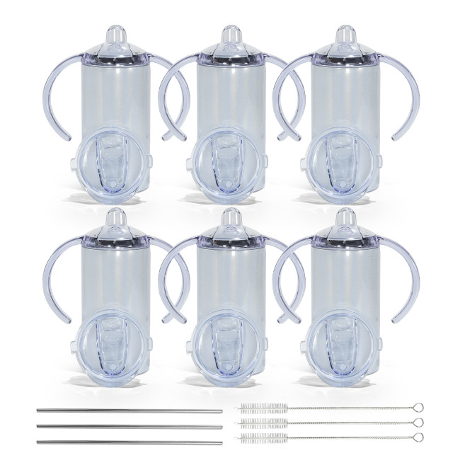 US Warehouse 12oz Shimmer Sublimation Straight Sippy Cup with dual lids+Metal straw+straw brush