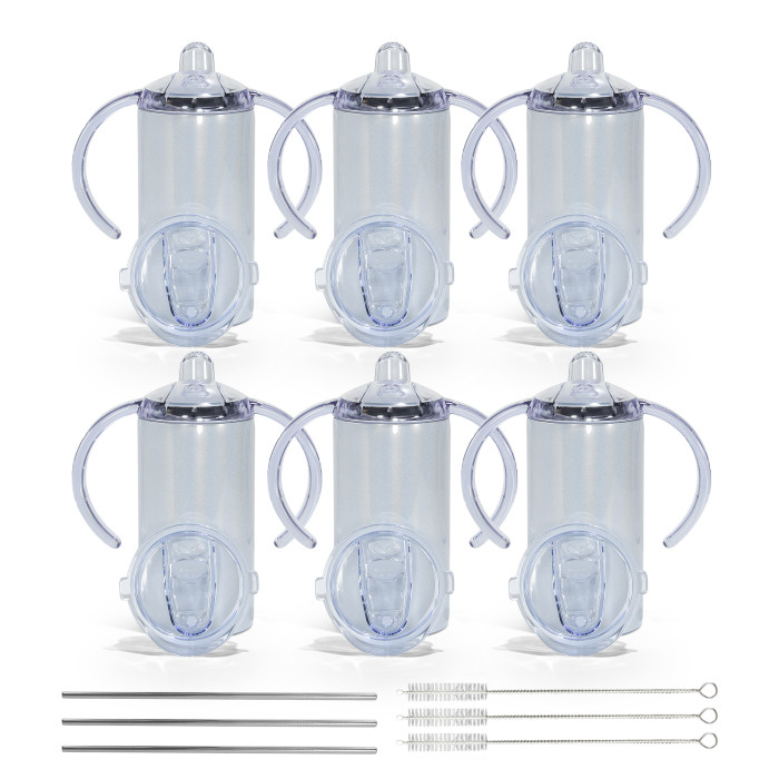 RTS US Warehouse 12oz Shimmer Sublimation Straight Sippy Cups with dual lids+Metal straw+straw brush