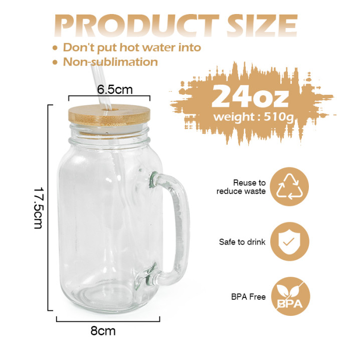 RTS US Warehouse 24oz Glass Mason Jars with Handle(Not for Sublimation)