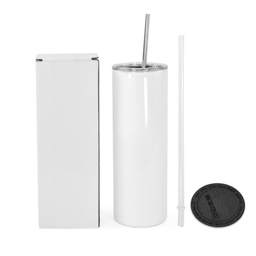 RTS US warehouse 20oz sublimation blanks straight skinny tumbler with plastic straw and rubber bottom