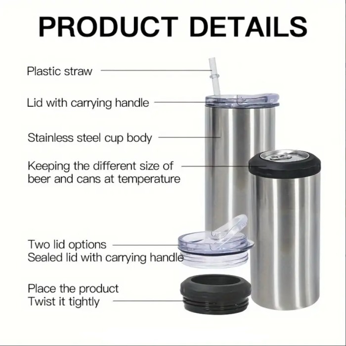 RTS US Warehouse 16oz 4 in 1 sublimation straight can cooler with dual lids and plastic straw