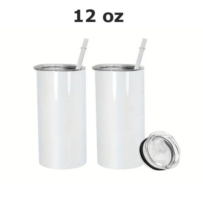 RTS US warehosue 12oz sublimation straight skinny tumbler with plastic straw