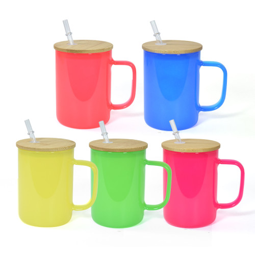 RTS US Warehouse Colored 17oz Sublimation Glass Mug with handle