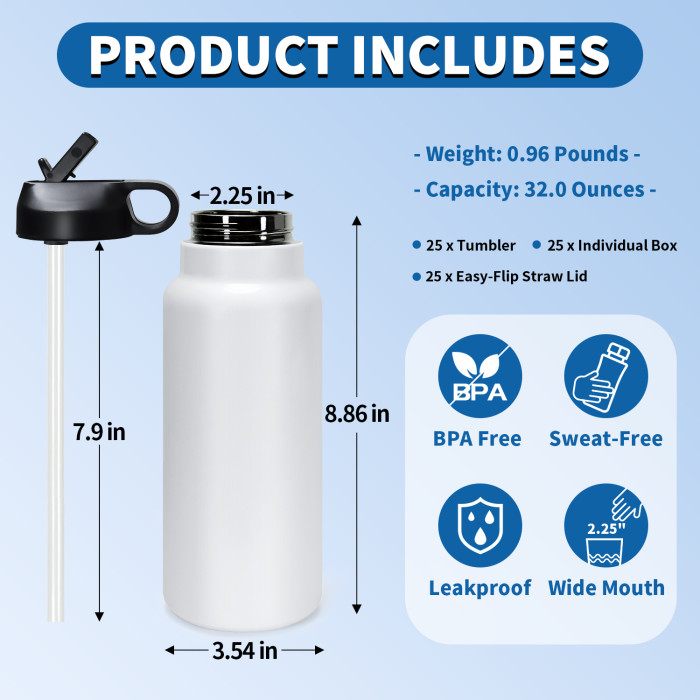 US Warehouse 32oz sublimation sports water bottle