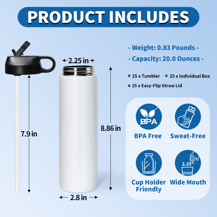 US Warehouse 20oz sublimation sports water bottle