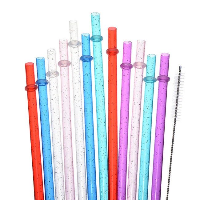 China Warehouse 240 pcs 23cm PP plastic Reuseable Colorful straws with silver glitter