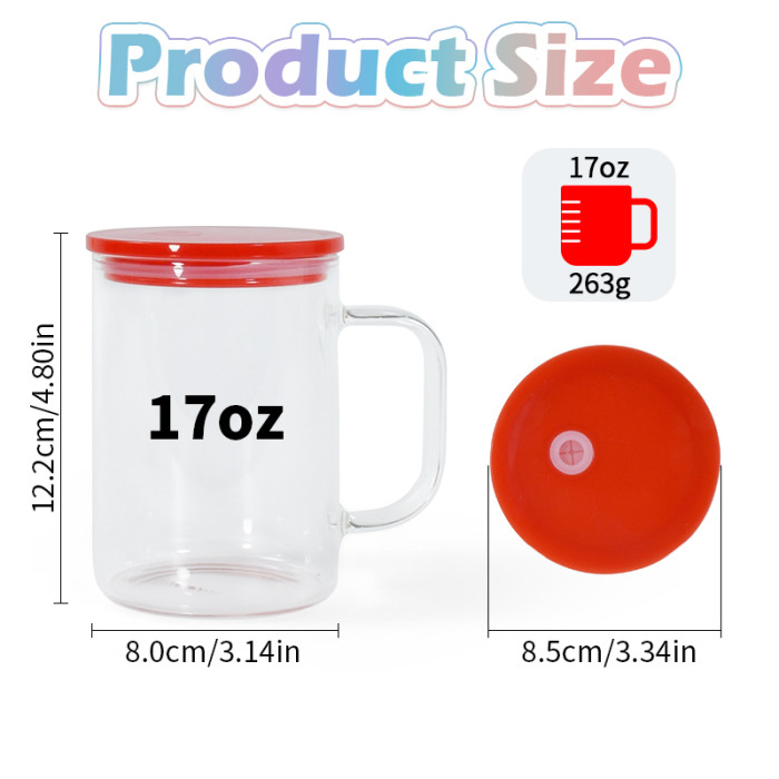 US Warehouse 17oz clear sublimation glass Cup with colored lid