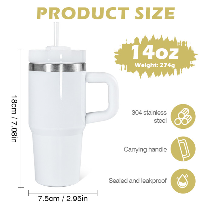China Warehouse 14oz white sublimation blanks tumbler with handle
