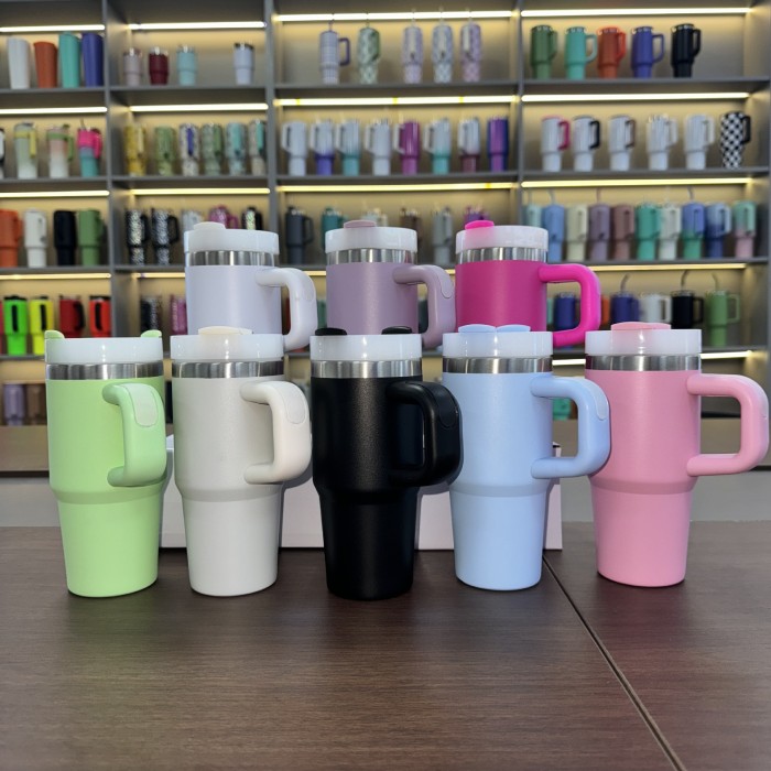 China Warehouse 14oz powder caoated tumbler with handle