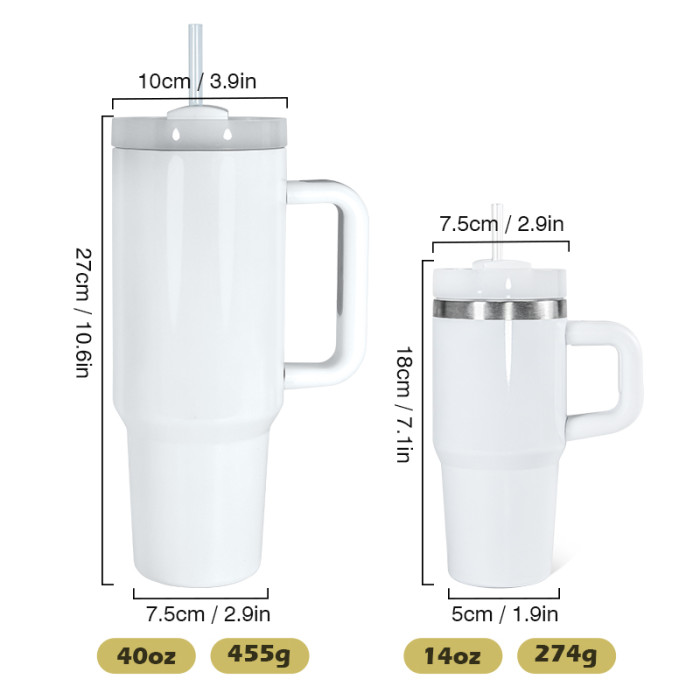 China Warehouse 14oz white sublimation blanks tumbler with handle