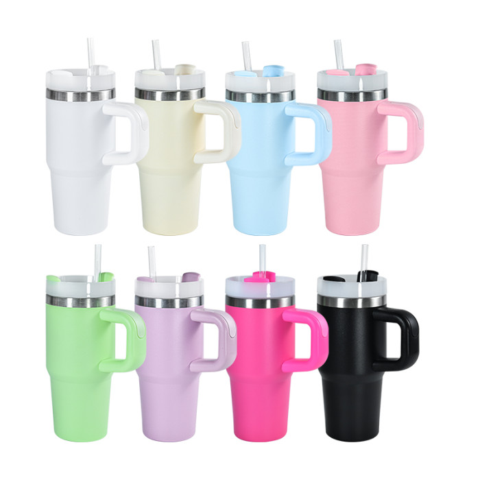 China Warehouse 14oz powder caoated tumbler with handle