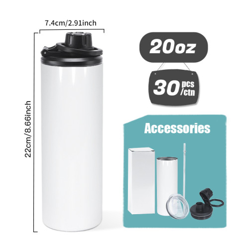 RTS US warehouse 20oz Sublimation Straight Skinny Tumblers with 2 dual screw lids