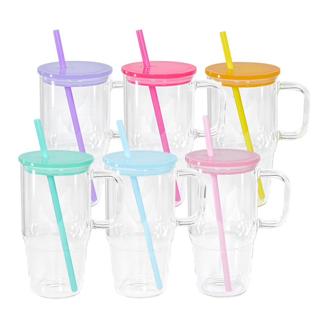China warehosue 20oz Clear Sublimation Glass Tumblers with Colored Plastic Lids