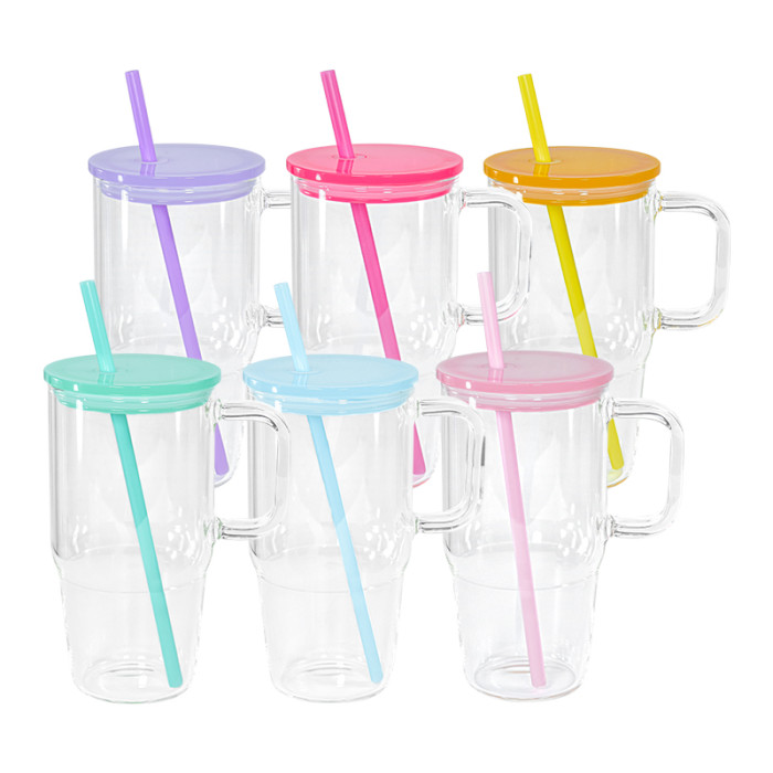China warehosue 20oz Clear Sublimation Glass Tumblers with Colored Plastic Lids