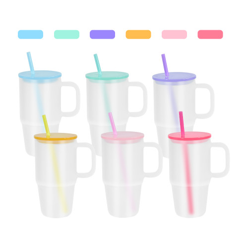 China warehosue 20oz Frosted Sublimation Glass Tumblers with colored plastic lids