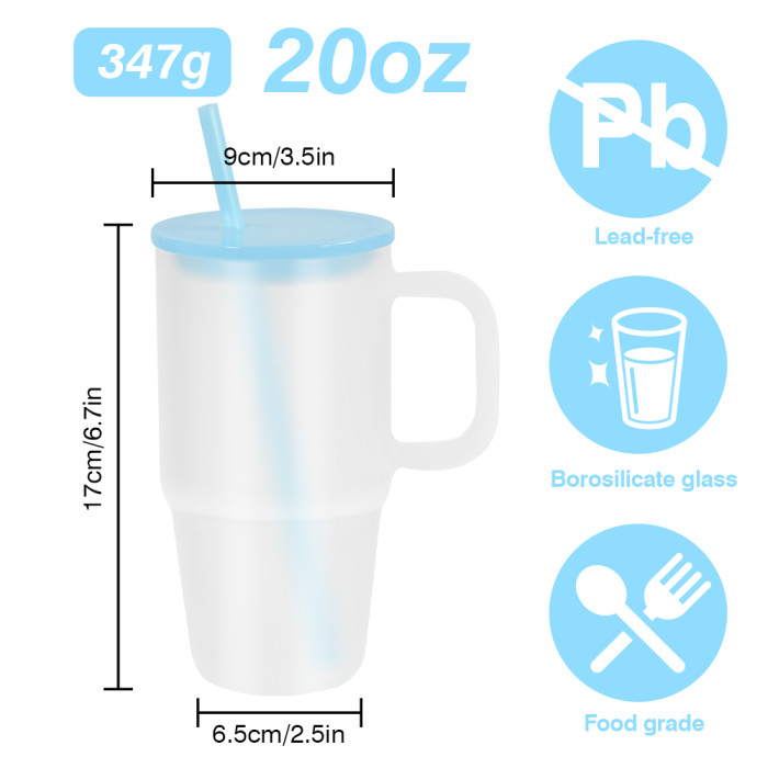 China warehosue 20oz Frosted Sublimation Glass Tumblers with colored plastic lids