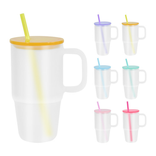 China warehosue 20oz Frosted Sublimation Glass Tumblers with colored plastic lids