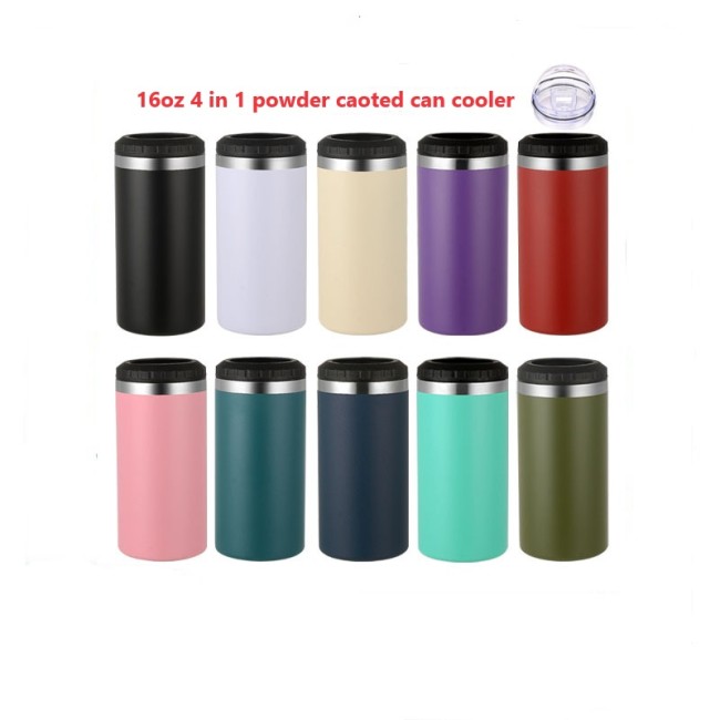 China Warehouse 16oz 4 in 1 powder caoted can cooler(Not for sublimation)