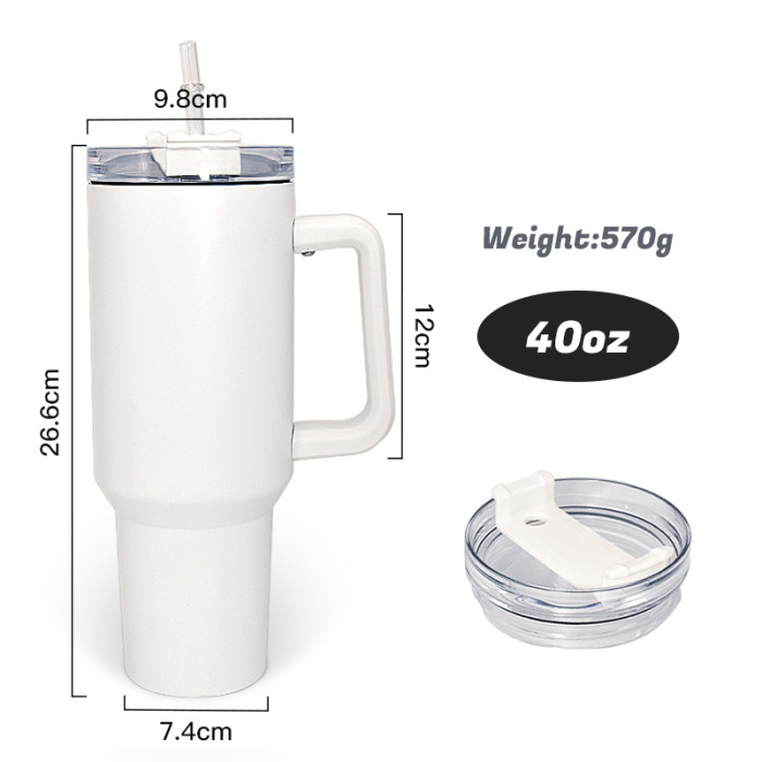 US Warehouse 40oz White to Blue glow in the dark sublimation blanks tumbler with handle