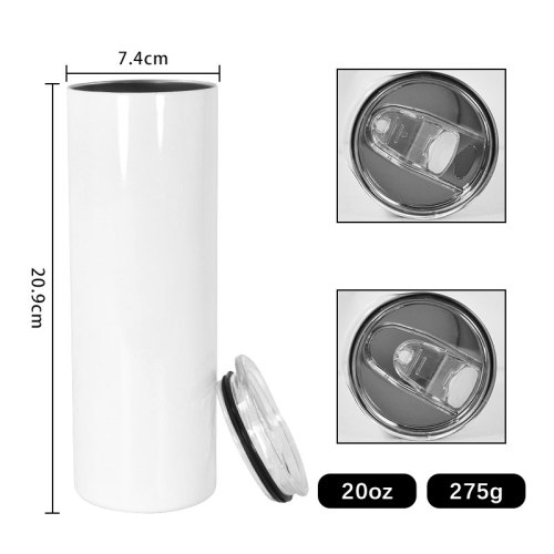 RTS US Warehouse 10pcs 20oz sublimation straight skinny tumbler with stainless steel straw+rubber bottom