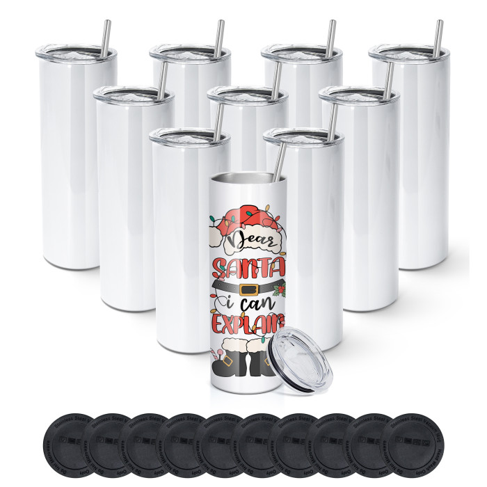 RTS US Warehouse 20oz sublimation straight skinny tumbler with stainless steel straw+rubber bottom