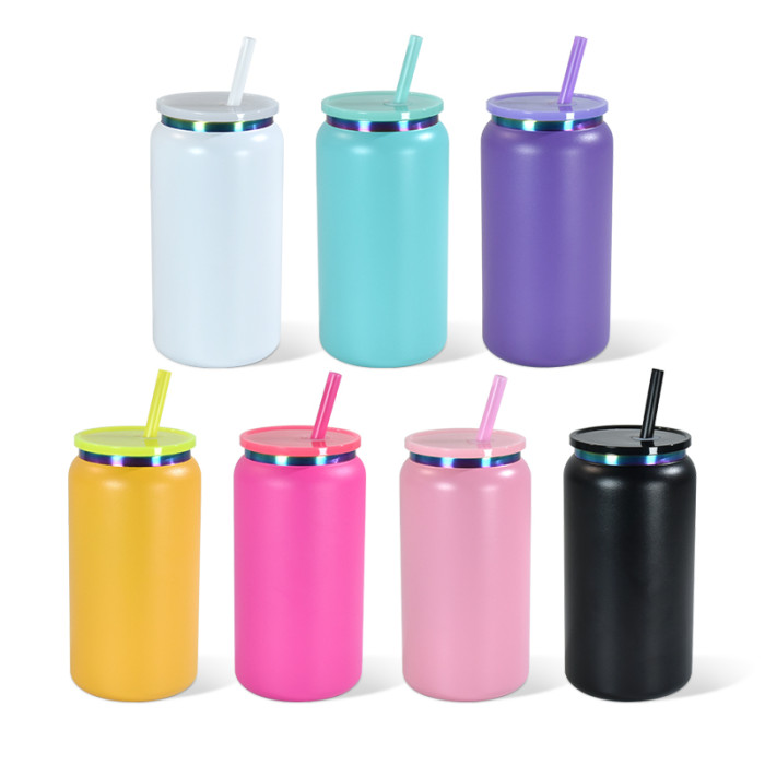 China Warehouse Stainless Steel 16oz Powder Coated Cups with Rainbow Plated(Not for sublimation)