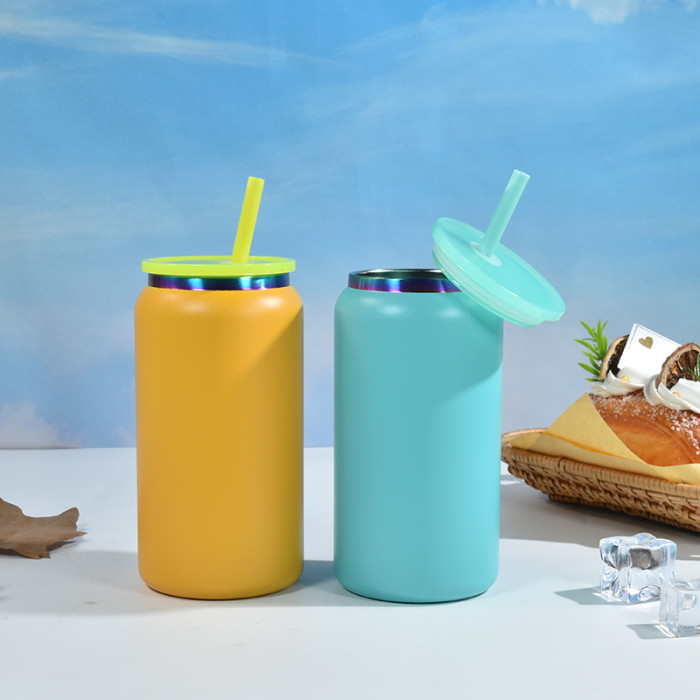 China Warehouse Stainless Steel 16oz Powder Coated Cup with Rainbow Plated(Not for sublimation)