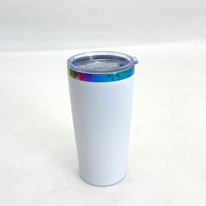 China Warehouse 20oz powder coated travel mugs with rainbow plated (Not for sublimation)