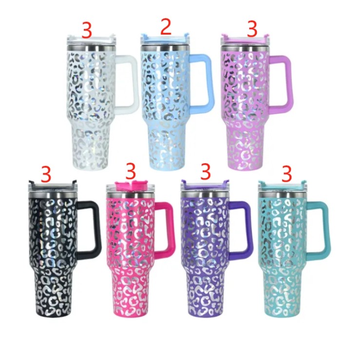 US Warehouse 40OZ powder coated tumbler with leopard print(Not for sublimation)